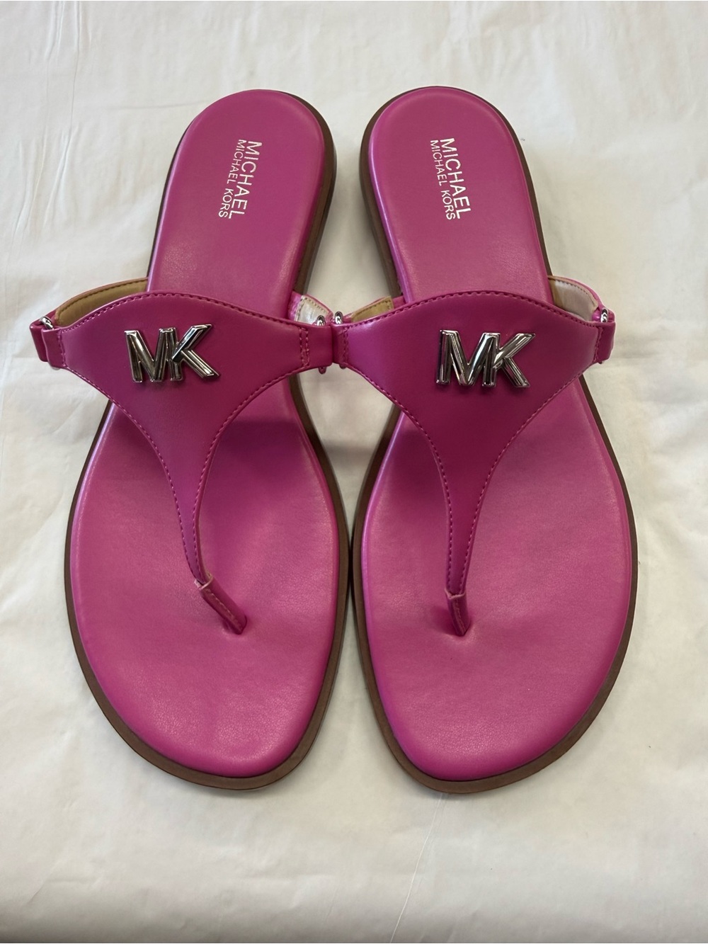 MICHAEL Michael Kors Pink MK Logo T-Strap Thong Sandals Size 8